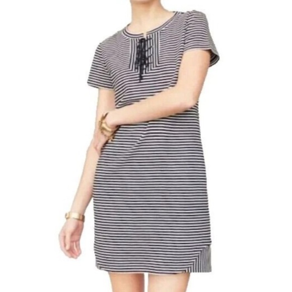 Cabi Captain Shift Dress Nautical Navy Blue White Stripe Medium B - Picture 1 of 7